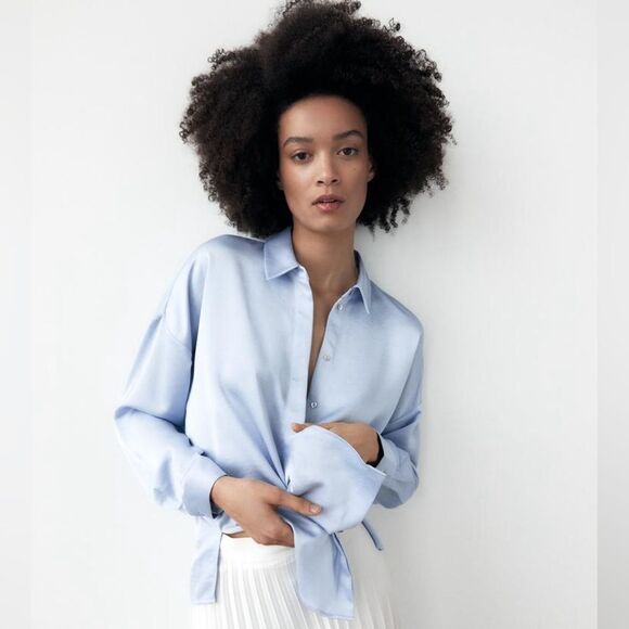 ZARA SATINY DROP-SHOULDER SHIRT - Picture 1 of 9